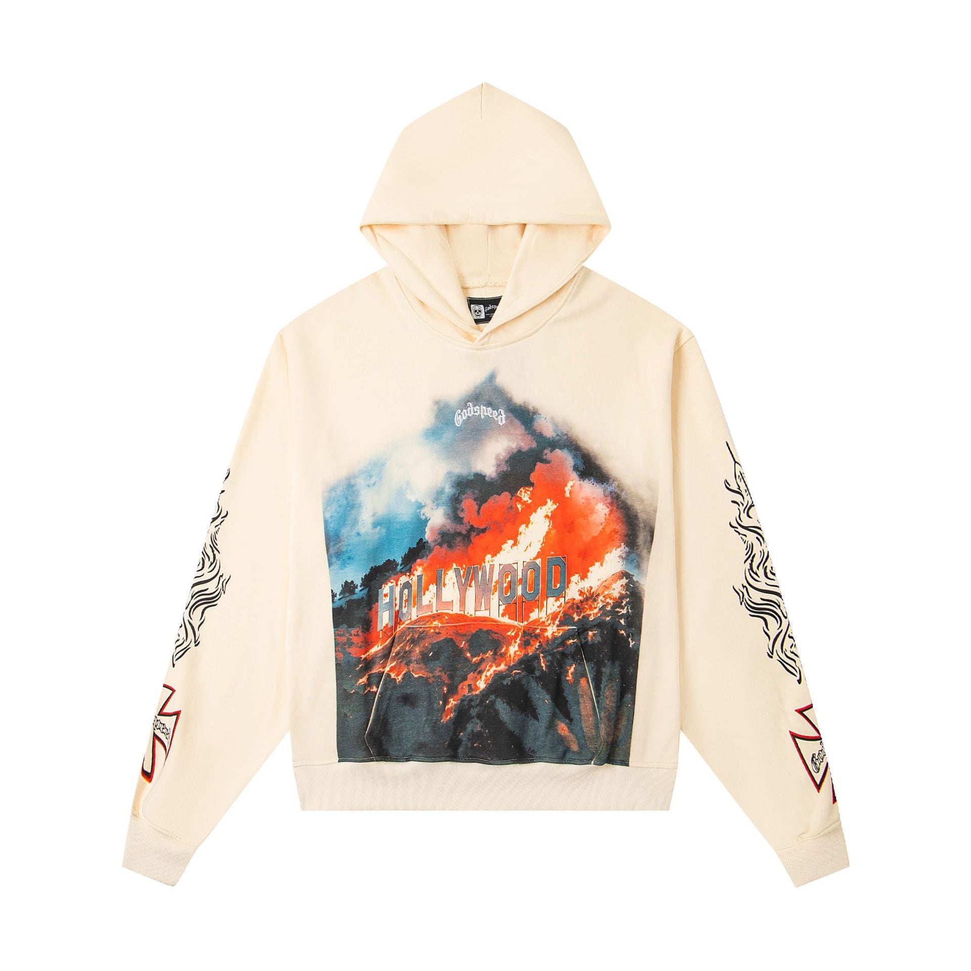 Vintage-Washed Pure Cotton Hip-Hop/Streetwear Hoodie with Print