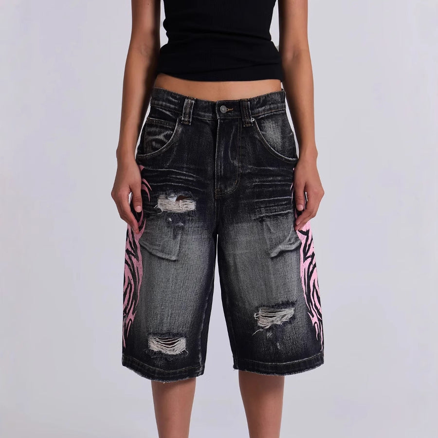 Y2K Hip-Hop Style Washed, Distressed, and Printed Jeans
