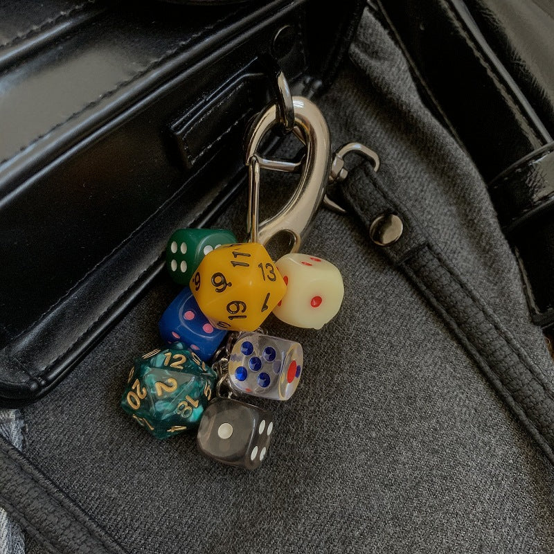 Colorful Dice Bag Charm Keychain Pendant Accessory