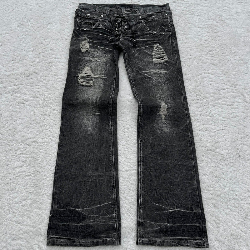Y2K Dark-Style Patchwork Embroidered Flare Jeans