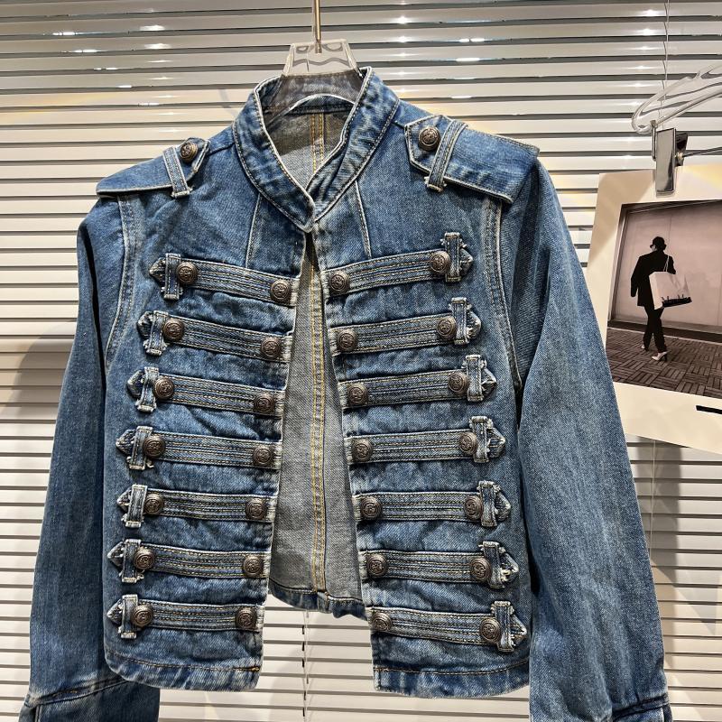 Y2K Classic Metal Ripped Button Washed Denim Jacket