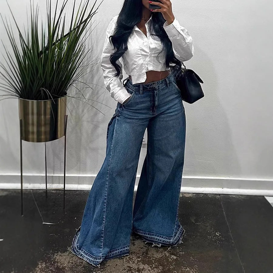 Y2K wide-leg jeans, patchwork flared pants