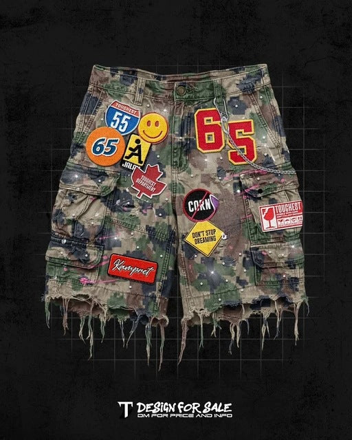 Y2K hip-hop cartoon embroidered loose-fitting shorts