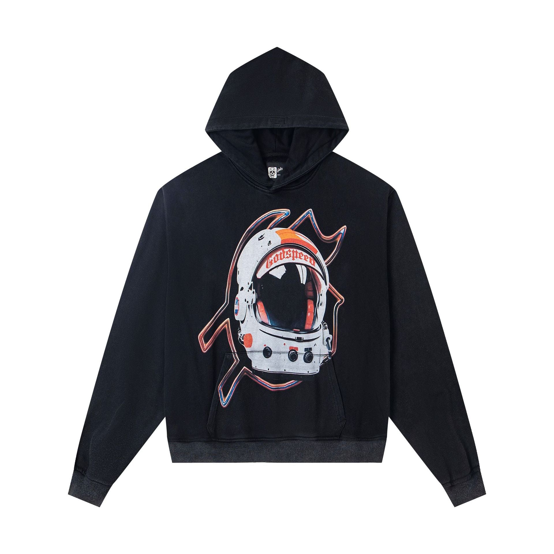 Vintage-Washed Pure Cotton Hip-Hop/Streetwear Hoodie with Print