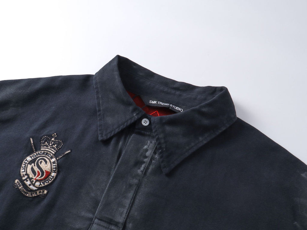 YAVIORA faux two-piece embroidered polo shirt