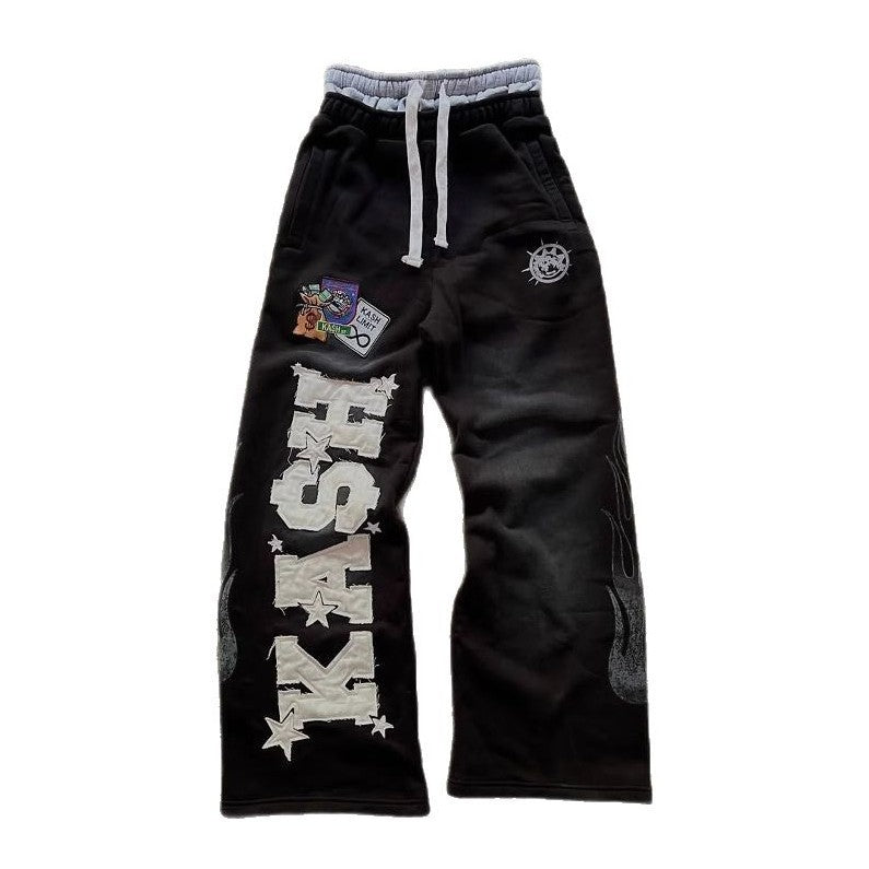 American-style appliqué embroidered sweatpants/sports pants