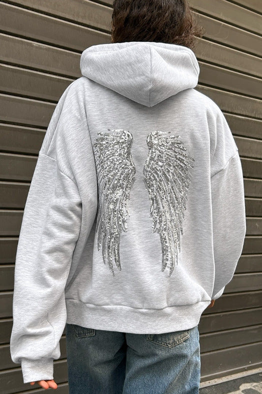 "Hot Girl" Style Sequin-Wing Sweatshirt and Pants Set
