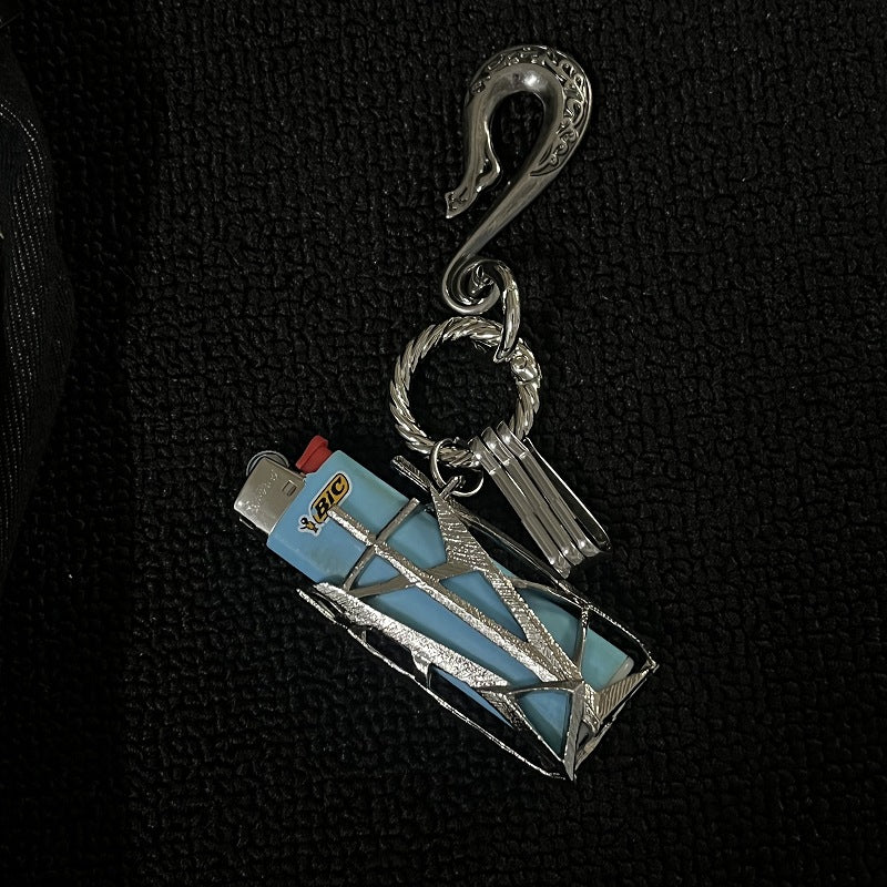 Silver Gothic Geometric Keychain Hook Pendant Charm