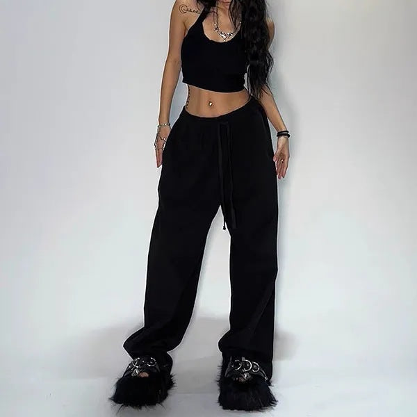 Y2K wide-leg loose-fit casual sweatpants.