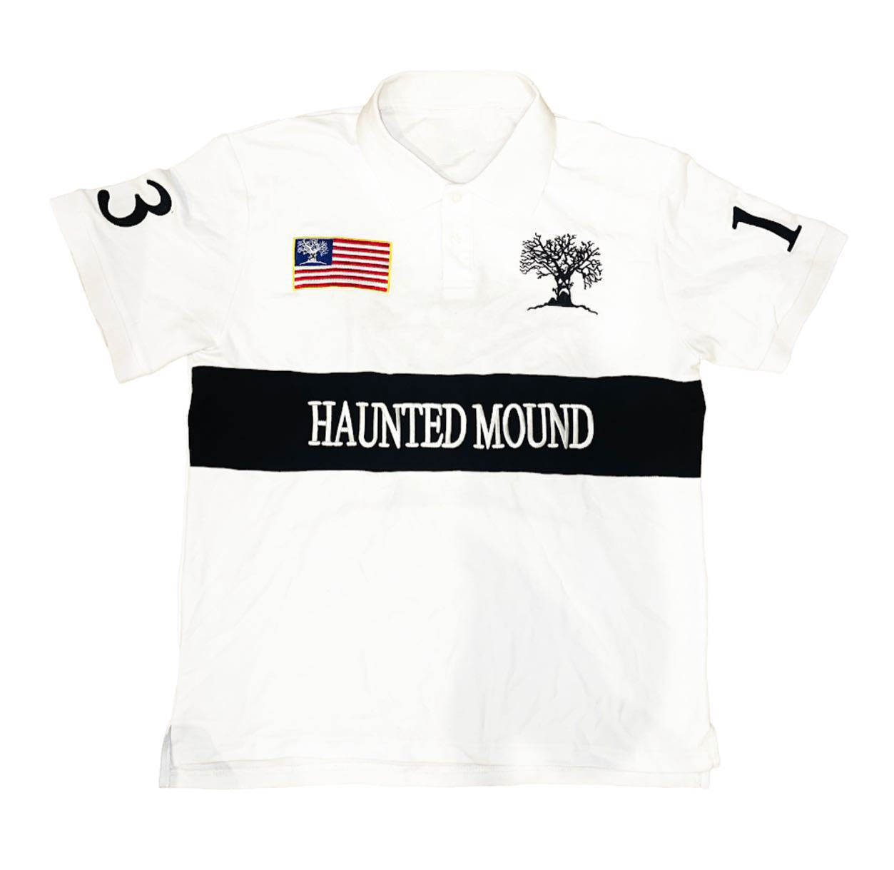 Fully embroidered Halloween pumpkin-head polo shirt