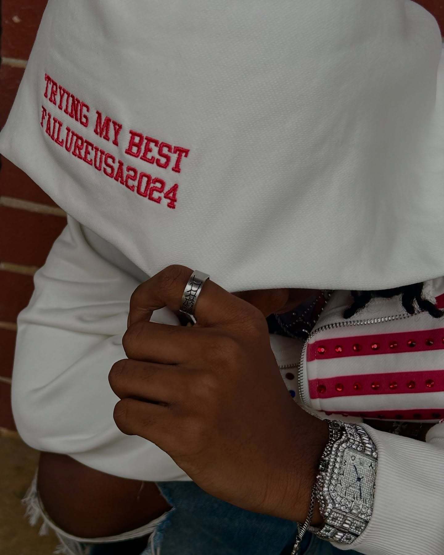 "Freedom & Beauty" Letter Appliqué Hoodie