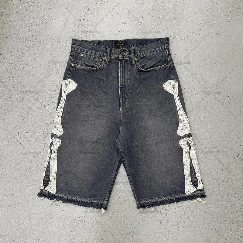 Camouflage Distressed Denim Cargo Shorts