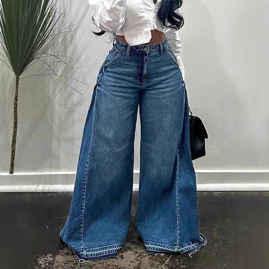 Y2K wide-leg jeans, patchwork flared pants