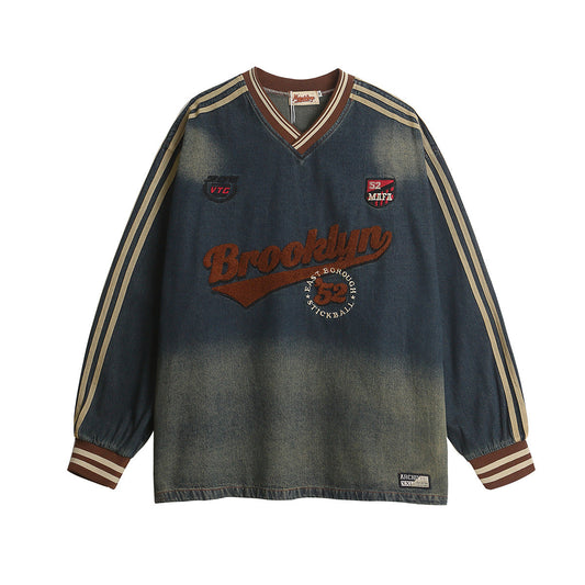 YAVIORA Denim Embroidered Hoodie