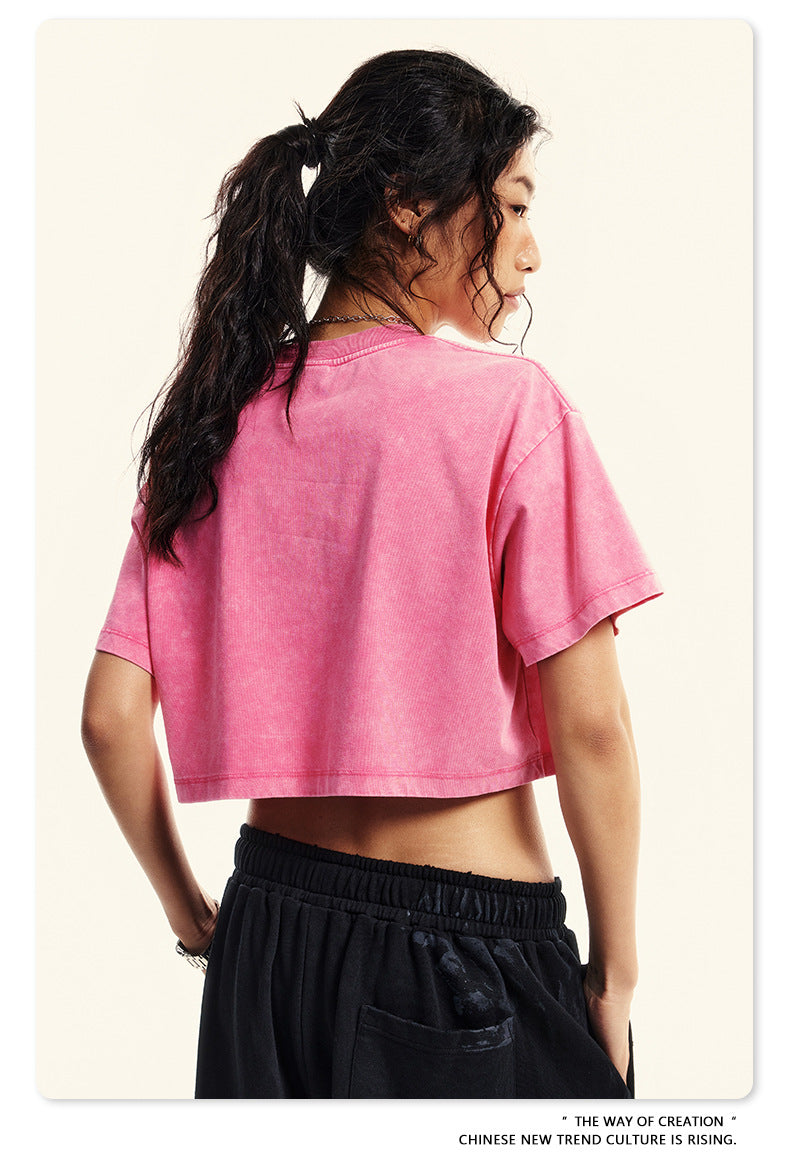 Yaviora Round Neck Crop Top Sexy Loose Short-Sleeve T-Shirt