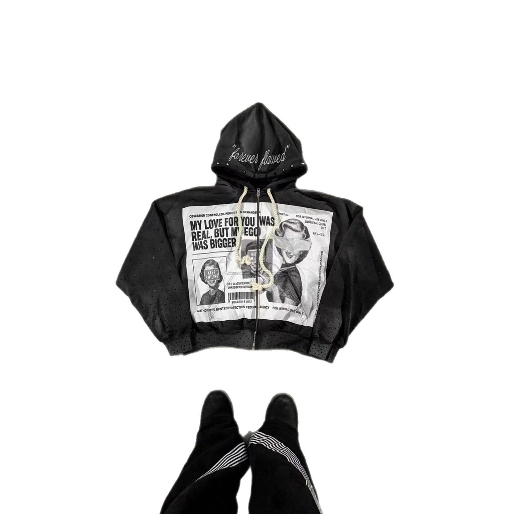 Y2K Newspaper Portrait Print Hoodie Sweatpants