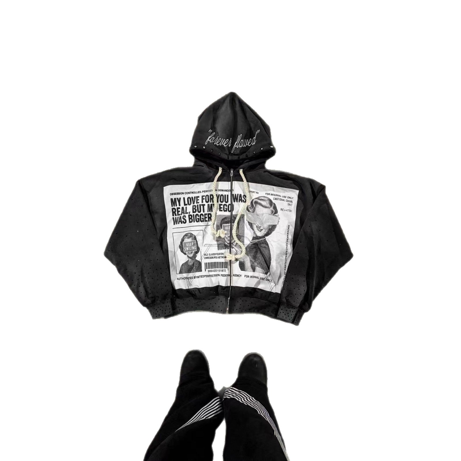 Y2K Newspaper Portrait Print Hoodie Sweatpants