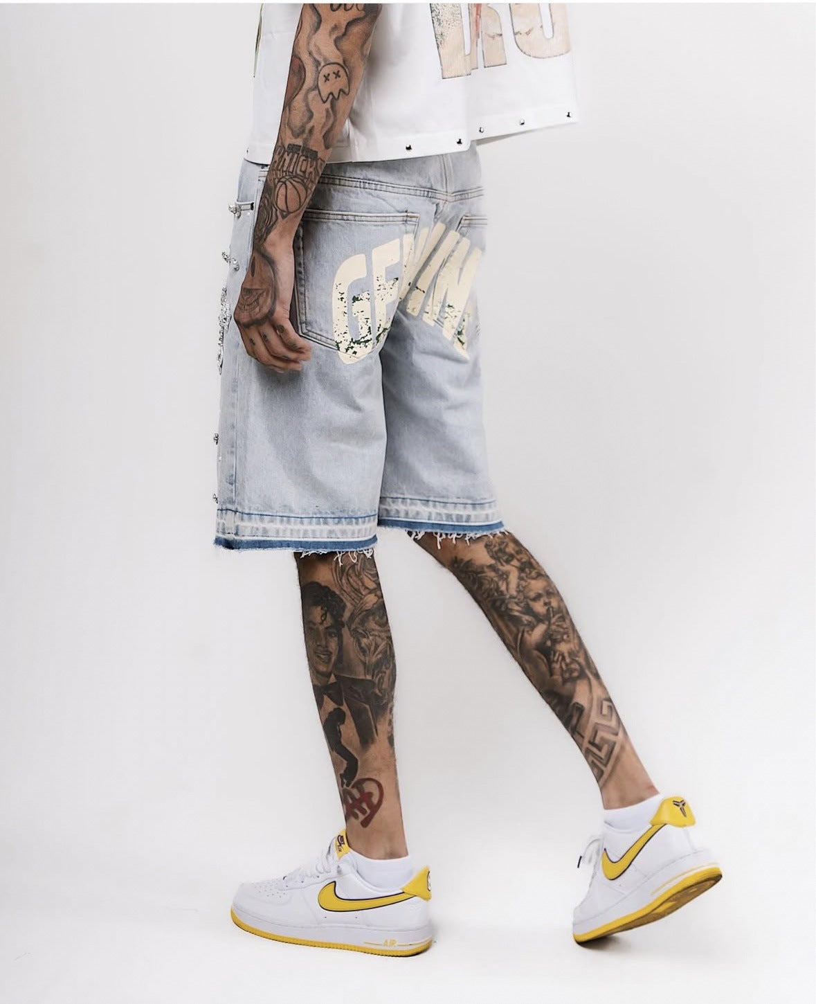 Full rhinestone hip-hop cross hot-fix denim shorts