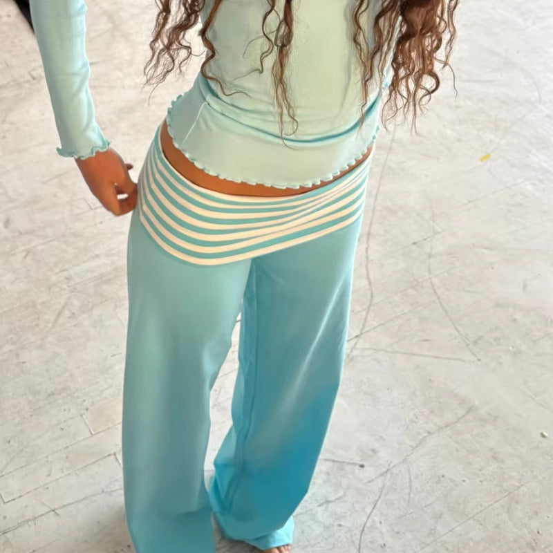 Women's Y2K Striped Fold-Over Waist Butt-Lifting Trousers