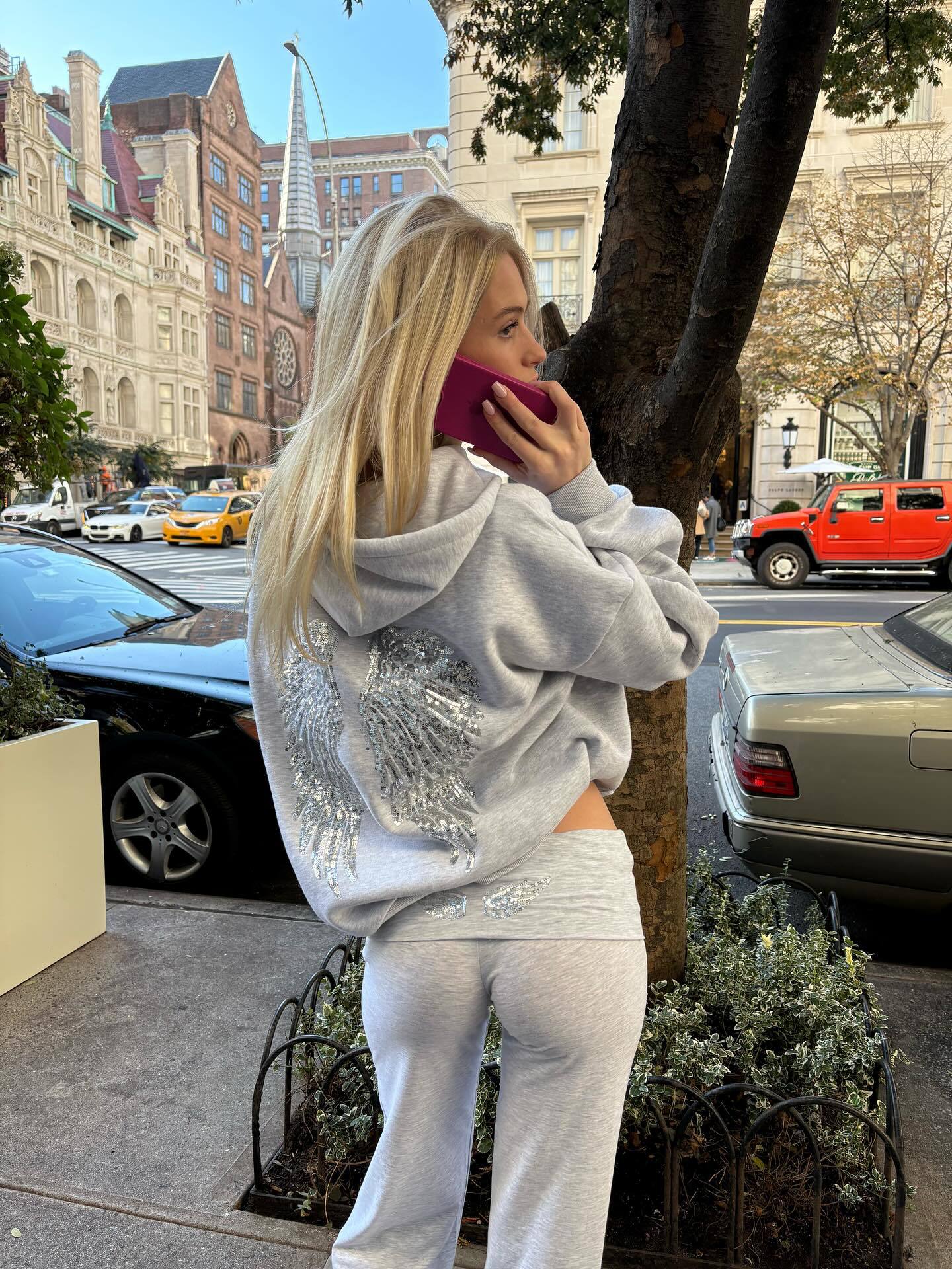 "Hot Girl" Style Sequin-Wing Sweatshirt and Pants Set