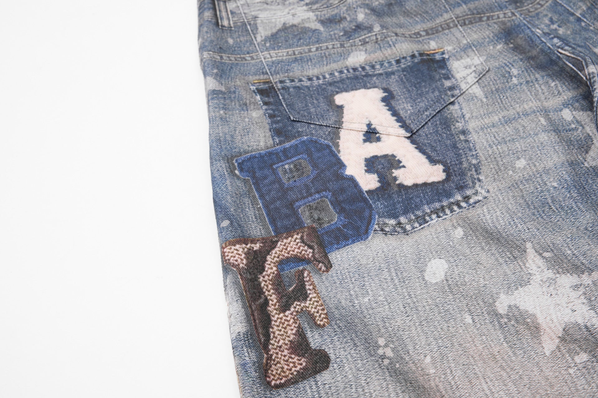 YAVIORA Star Print Fake Two-Piece Jeans