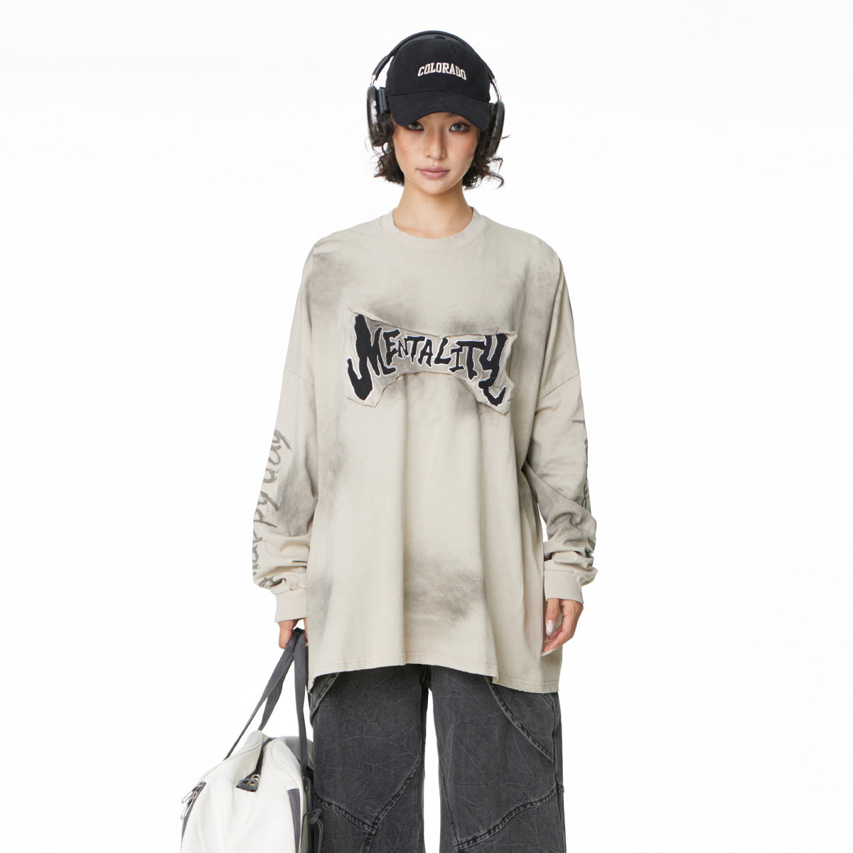 YAVIORA distressed tee with patchwork embroidery