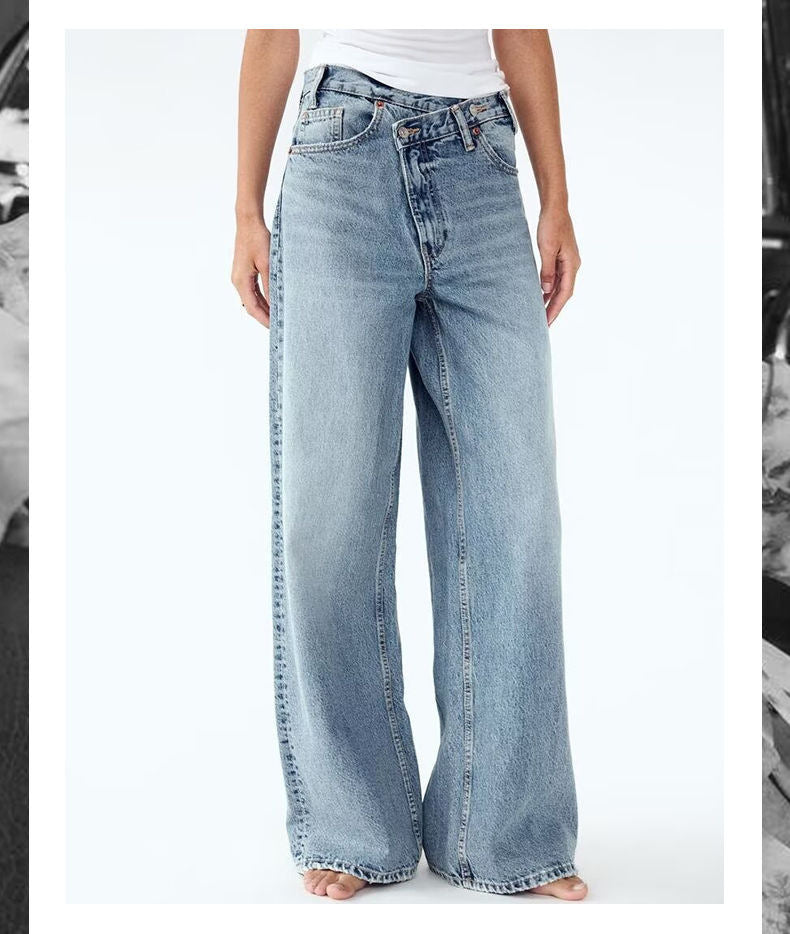 Y2K Casual Fashion Washed Jeans with Irregular Design