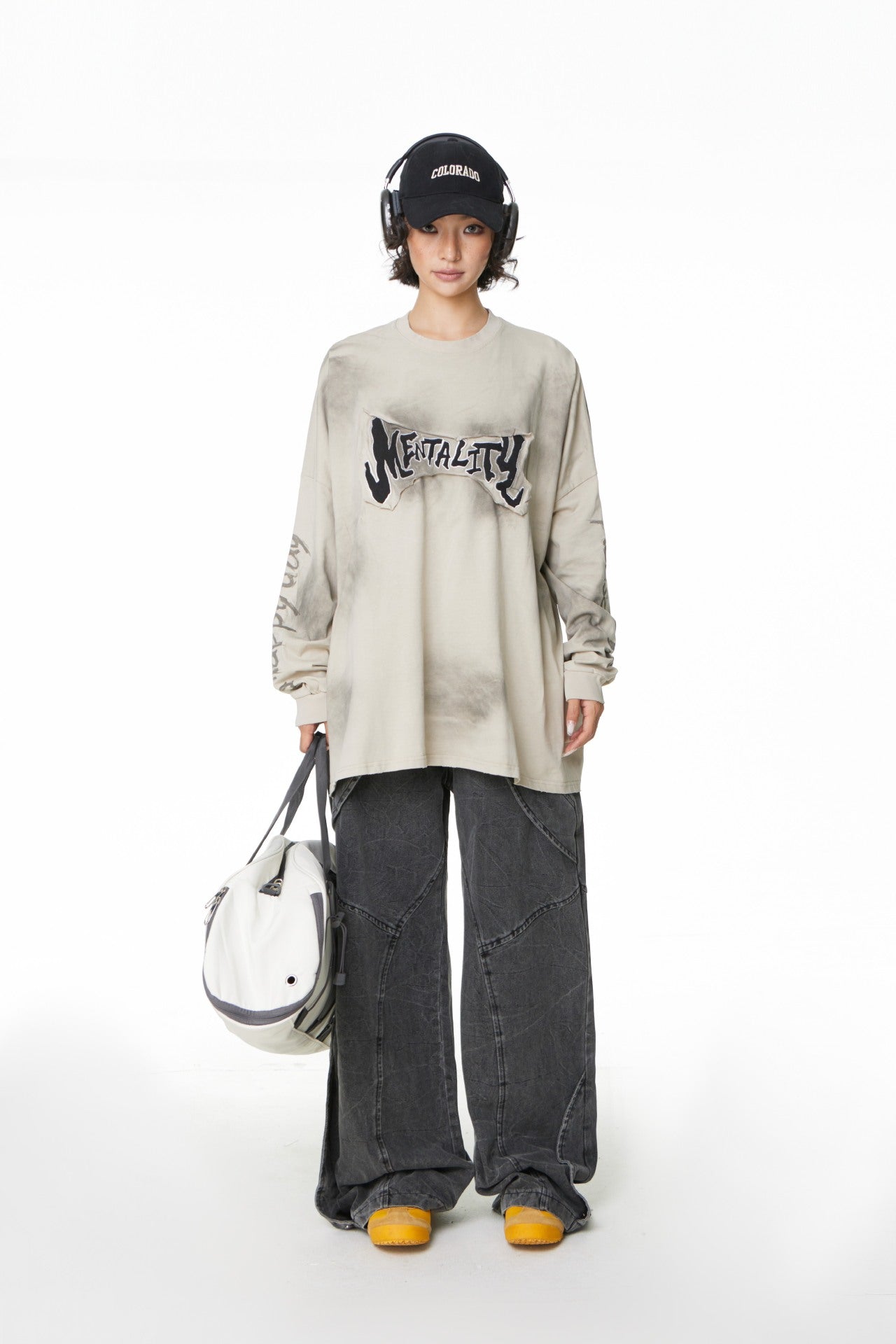 YAVIORA distressed tee with patchwork embroidery