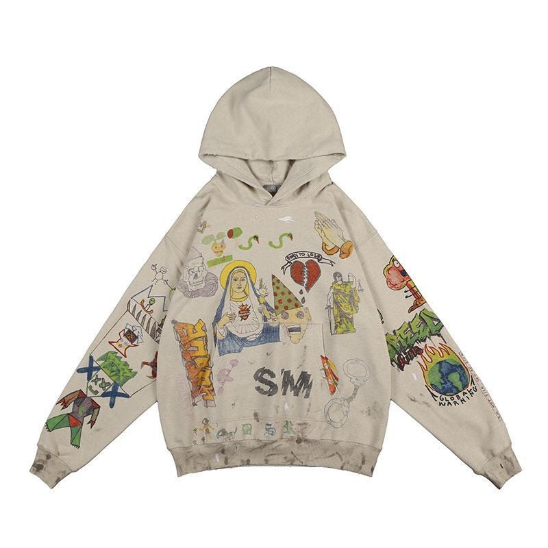 Unique Hand-Painted 3D Graffiti Print Hoodie