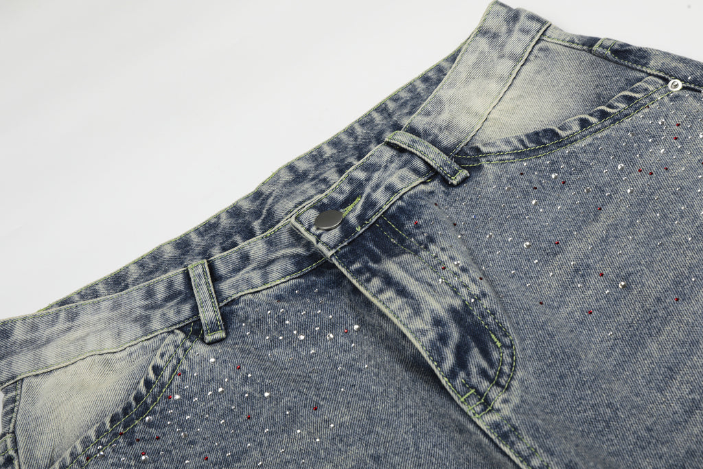 YAVIORA Rhinestone Wash Denim Shorts