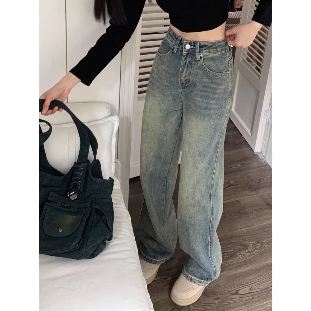 American Retro Y2K Blue Wide-Leg Denim Pants
