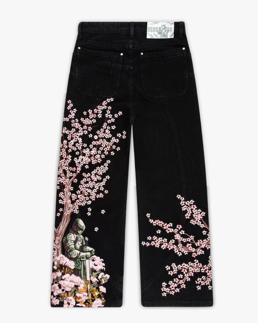 Vintage-Style Wide-Leg Jeans with Intricate Embroidery
