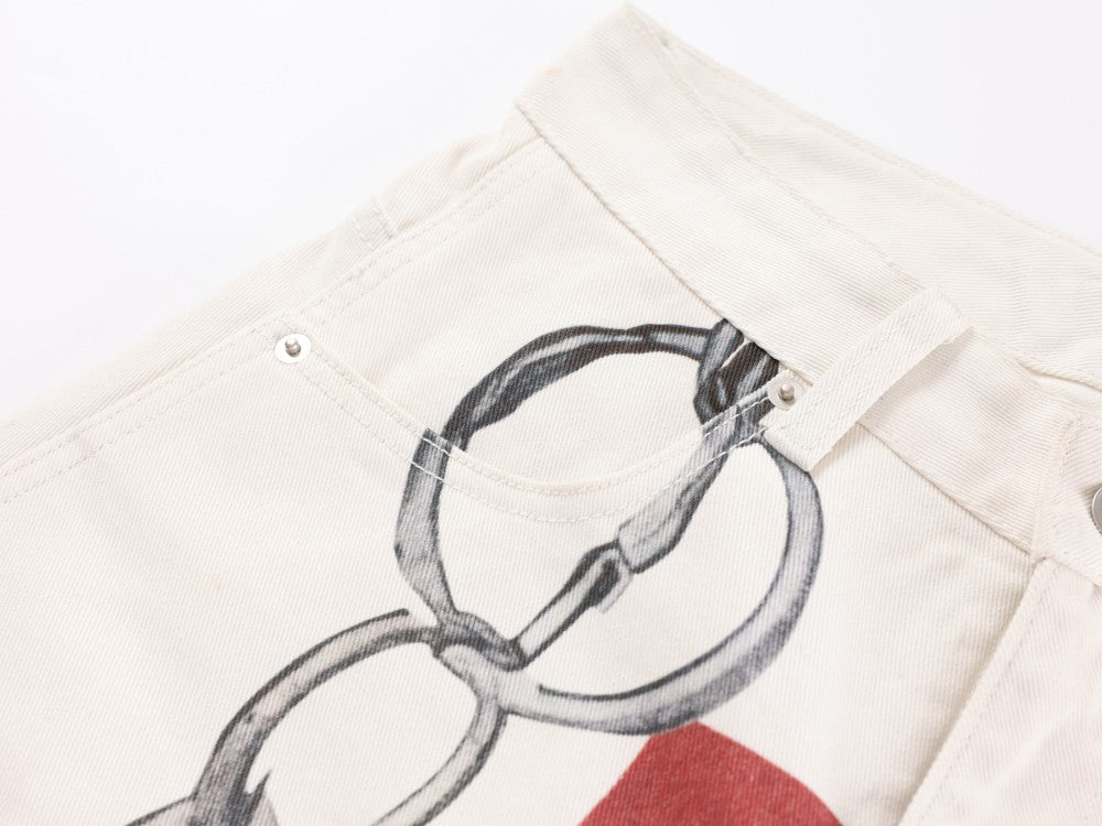 YAVIORA Red Cross Chain Wide Denim Pants