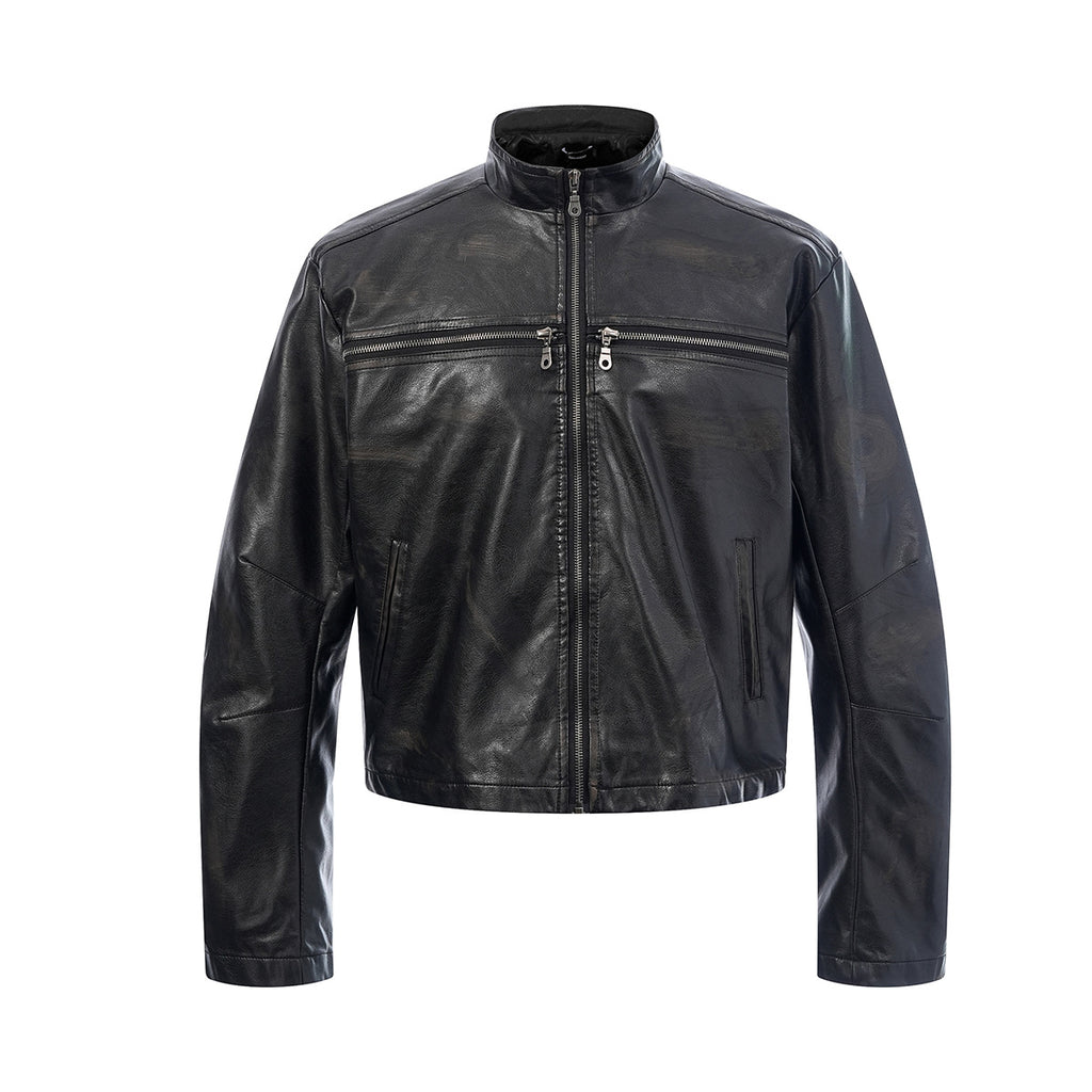YAVIORA Riveted PU Leather Motorcycle Jacket