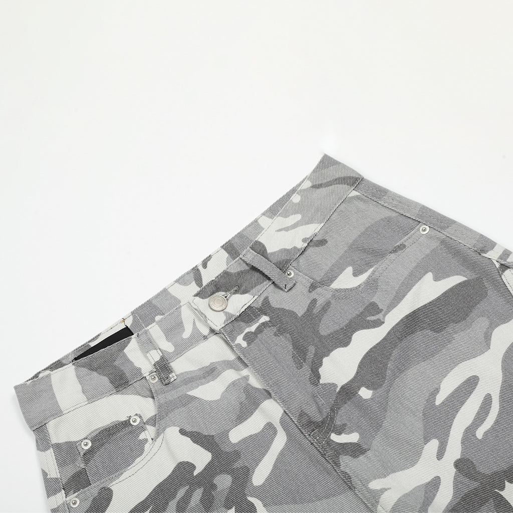 YAVIORA Gray and White Camouflage Cargo Pants