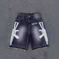 Y2K Embroidered Bone Casual Pants Loose Denim Shorts