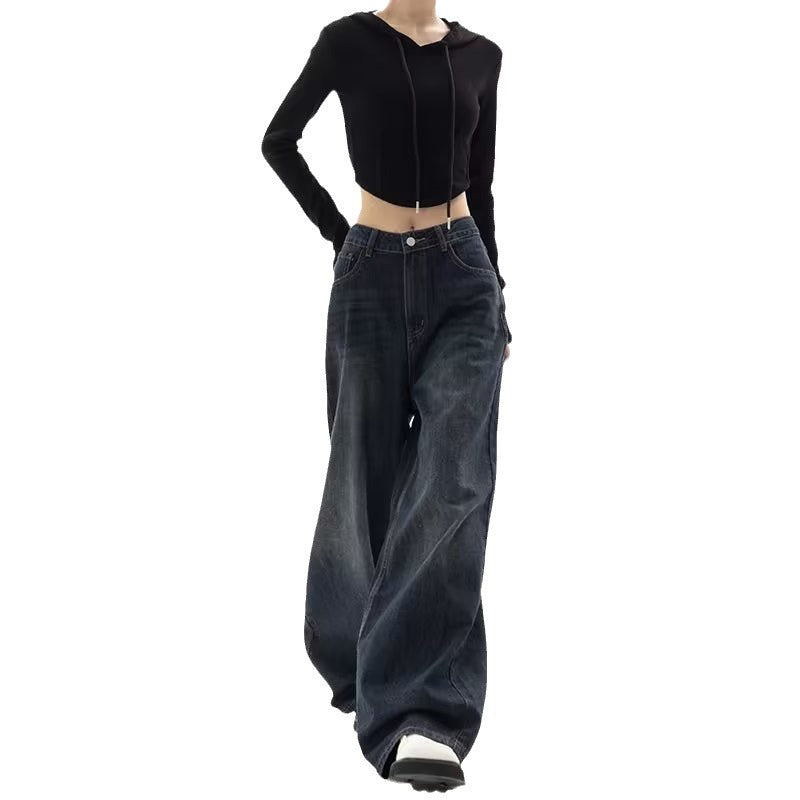 American Retro Y2K Blue Wide-Leg Denim Pants
