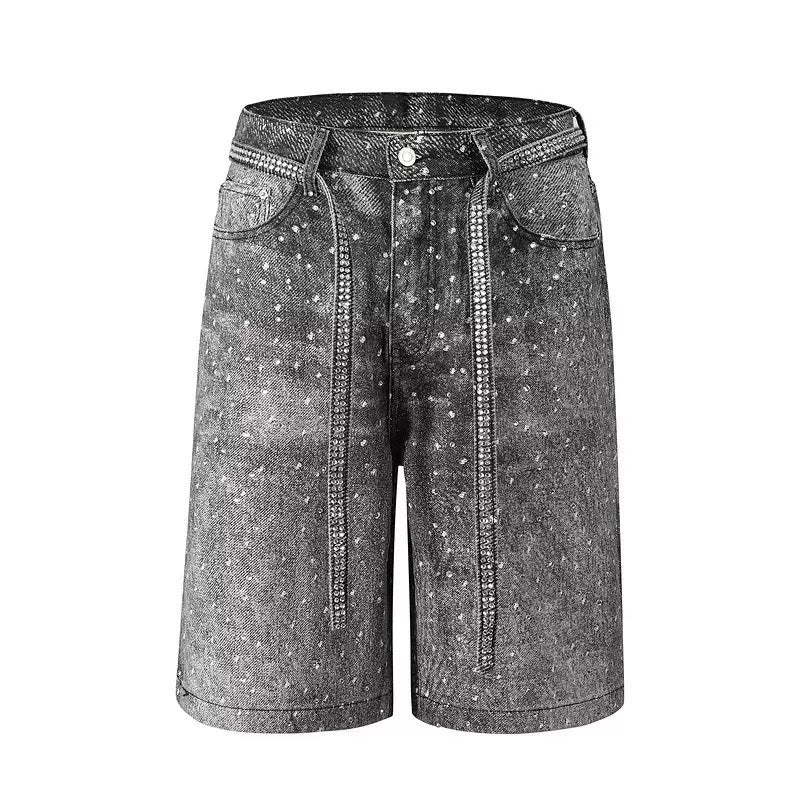 Full rhinestone hip-hop cross hot-fix denim shorts