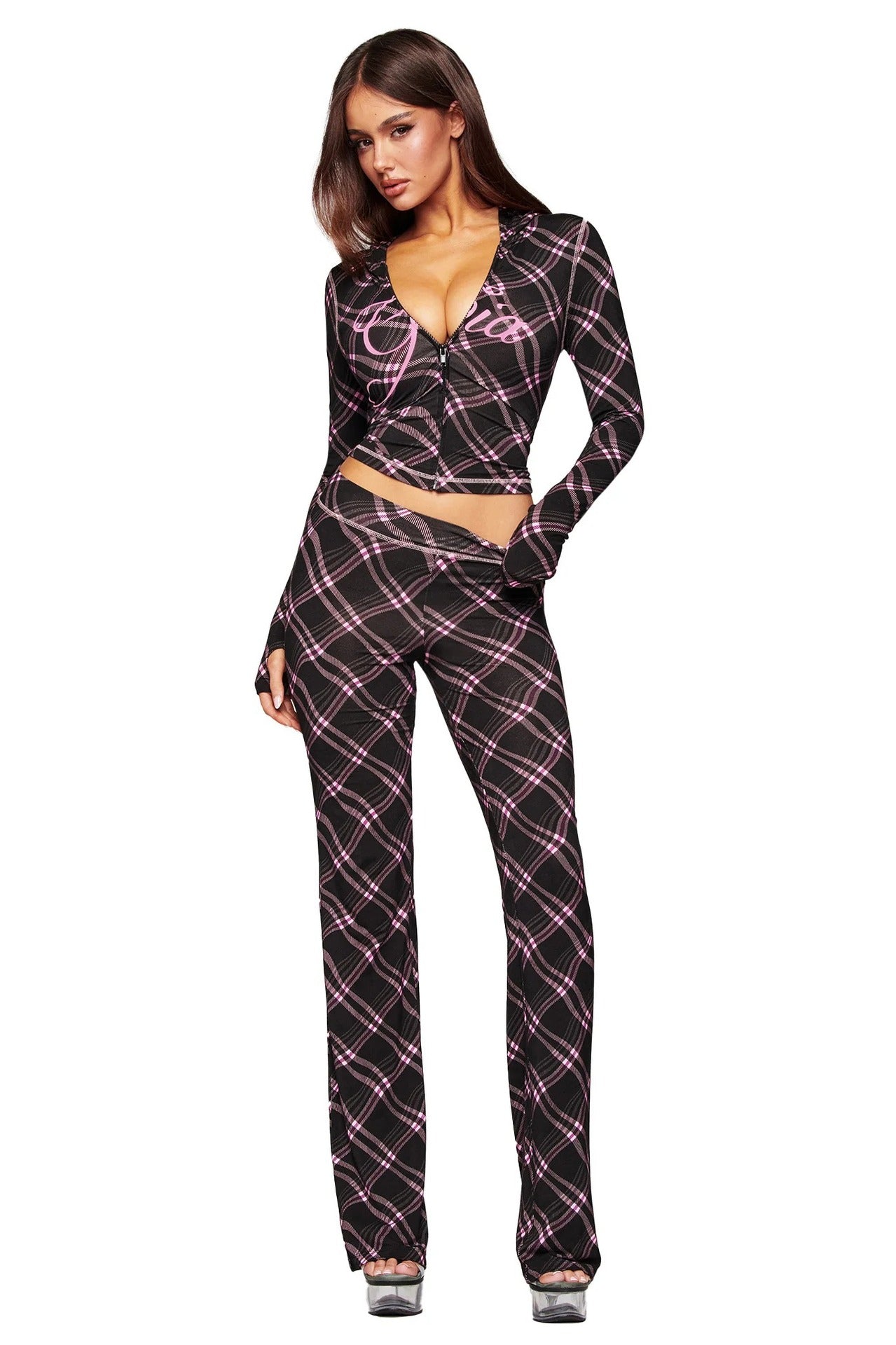 y2k hot girl letter print low-rise trousers two-piece set