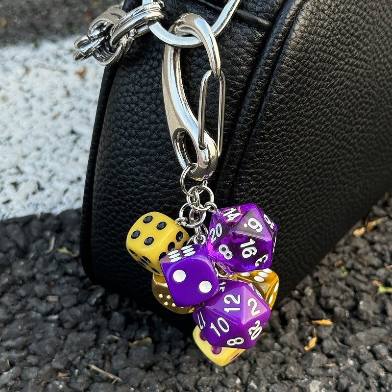 RPG Dice Keychain Bag Charm Purple Yellow Polyhedral