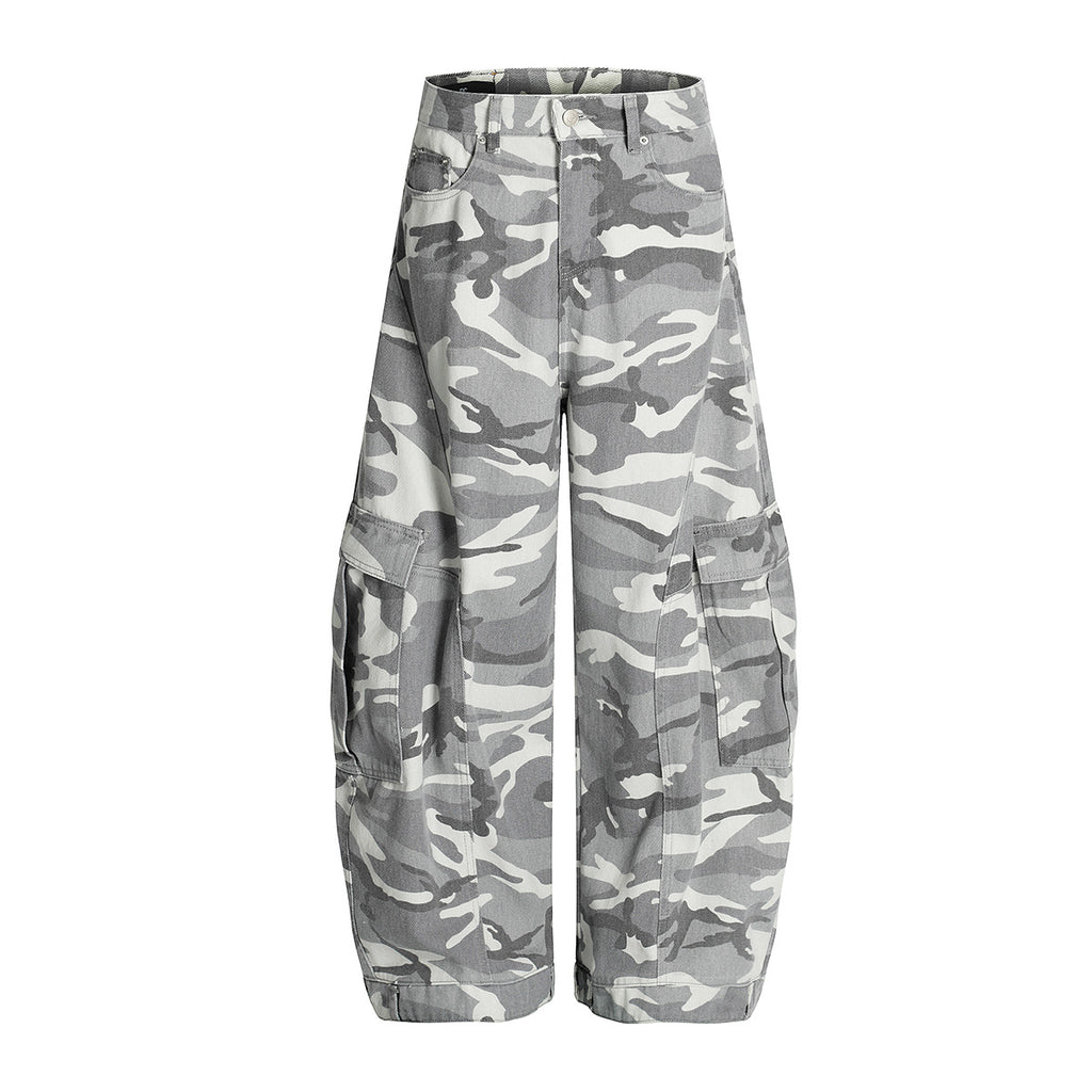 YAVIORA Gray and White Camouflage Cargo Pants