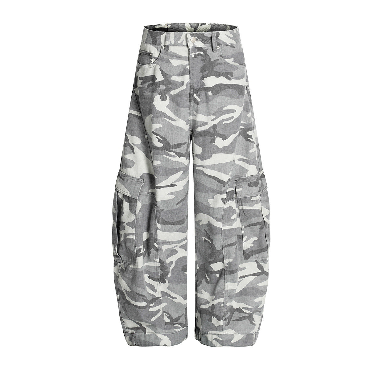 YAVIORA Gray and White Camouflage Cargo Pants
