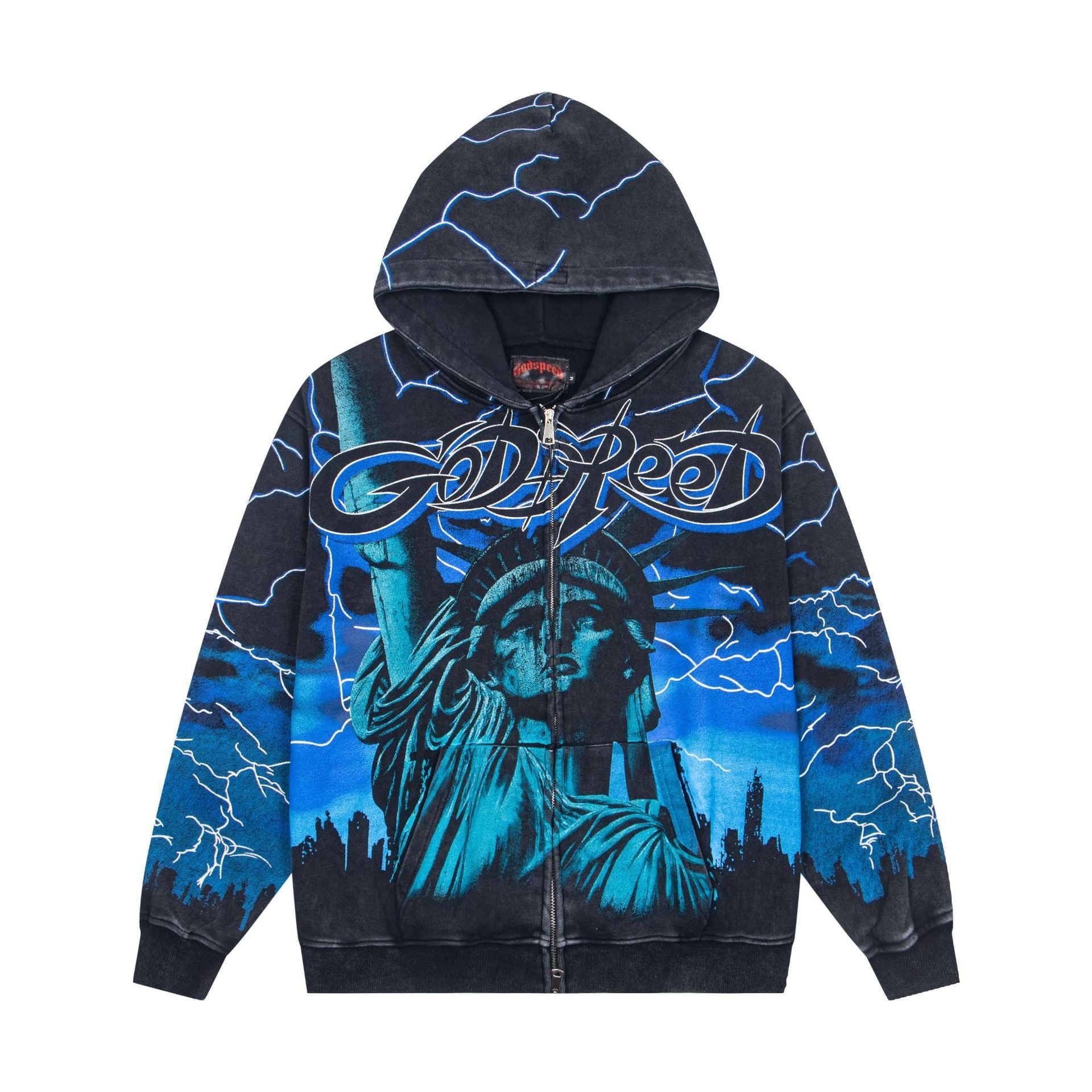 Vintage-Washed Pure Cotton Hip-Hop/Streetwear Hoodie with Print