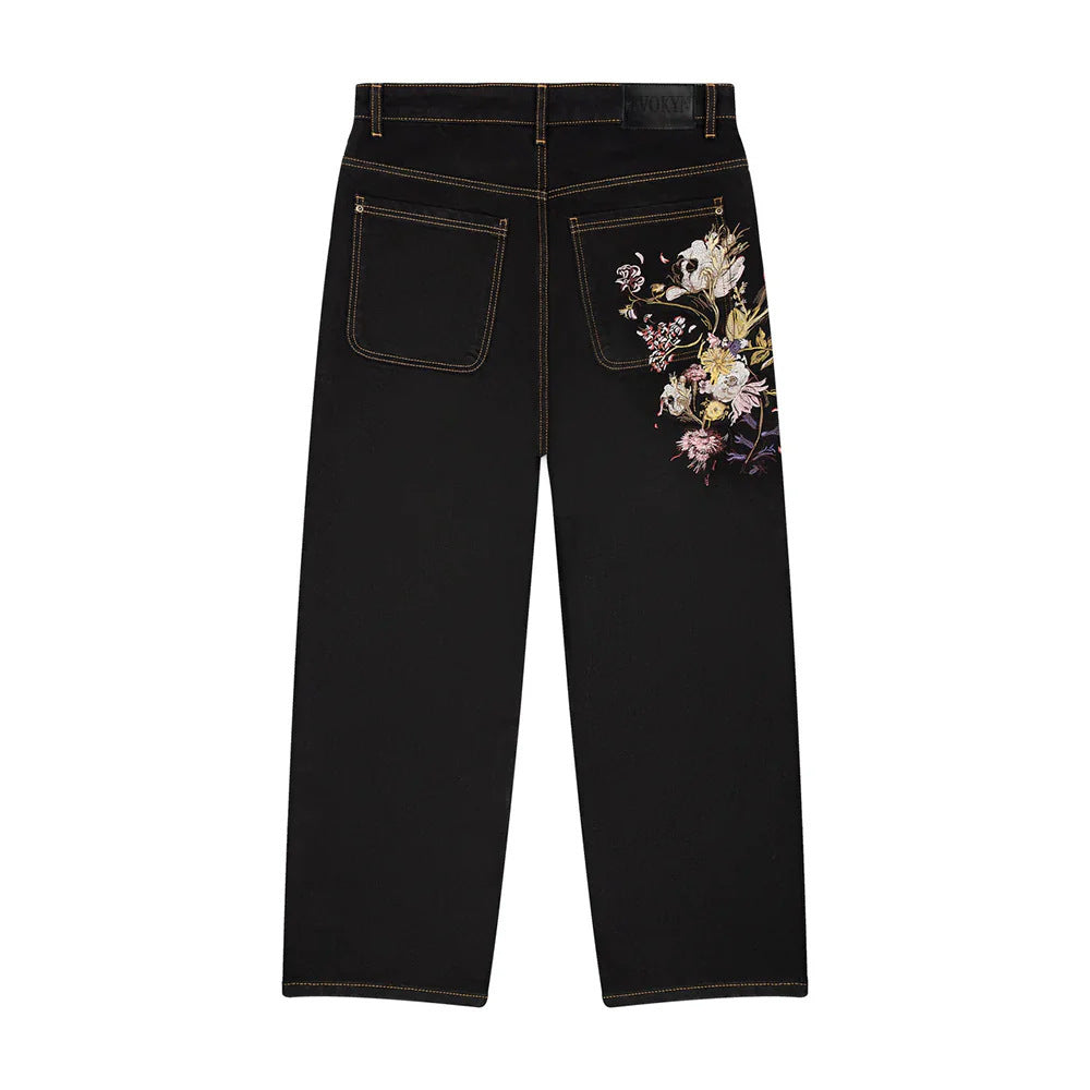 Retro Straight-leg Jeans with Plum Blossom Embroidery