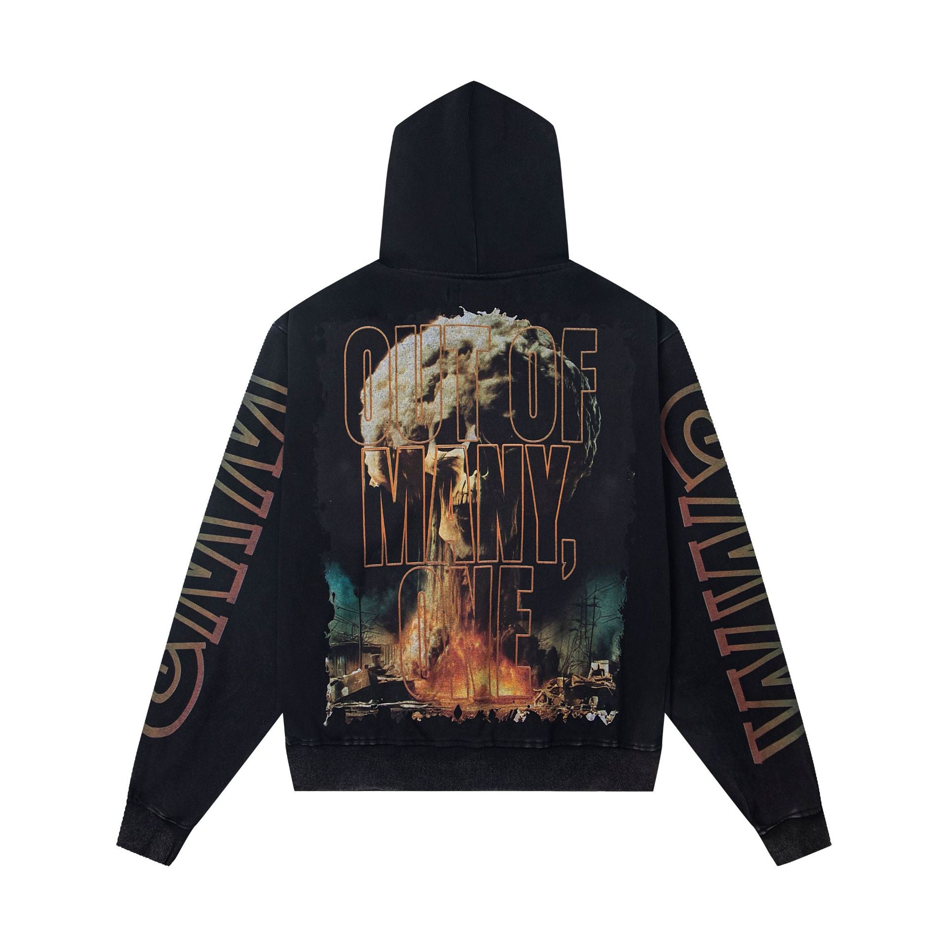 Vintage-Washed Pure Cotton Hip-Hop/Streetwear Hoodie with Print
