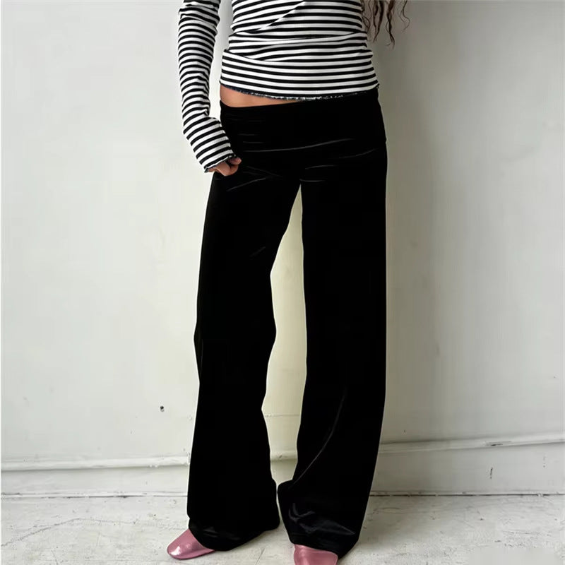 Women's Y2K Striped Fold-Over Waist Butt-Lifting Trousers