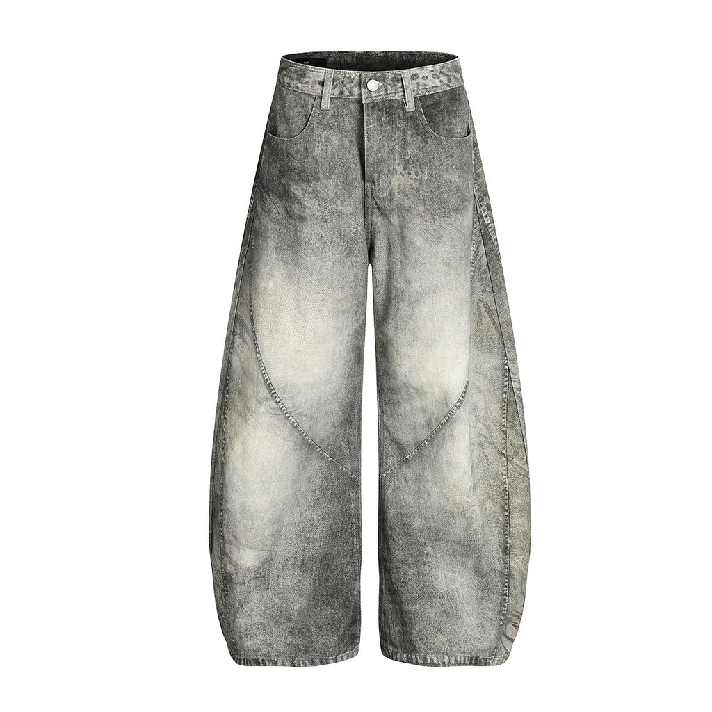 YAVIORA Spliced Dirty Wash Curved Baggy Pants