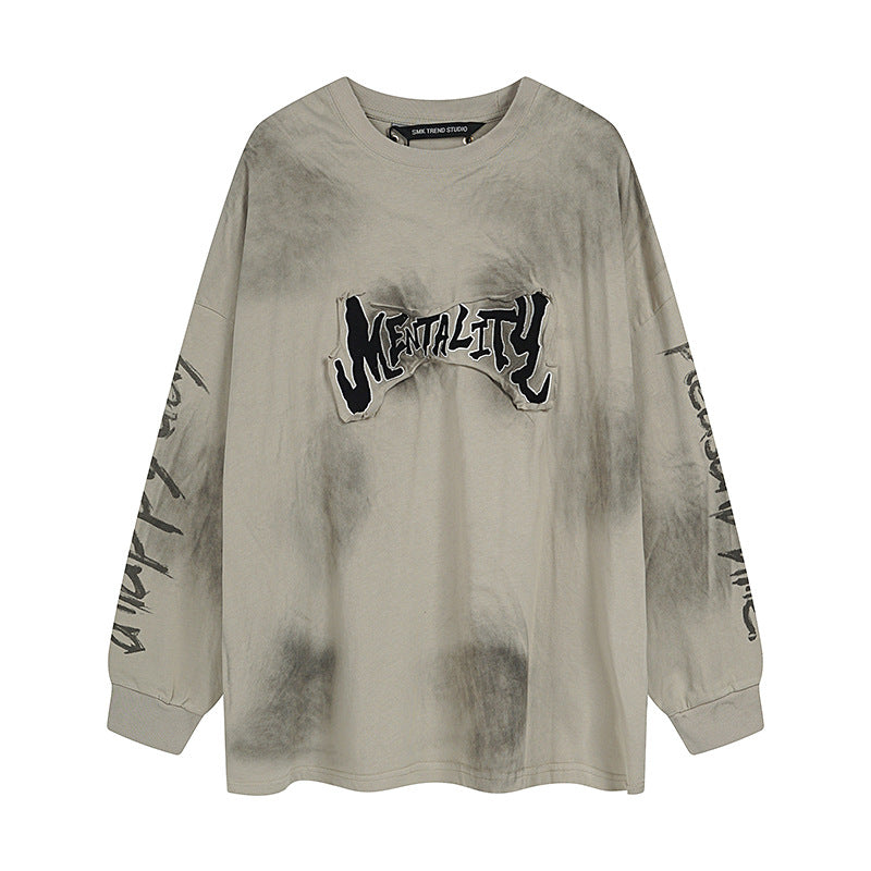 YAVIORA distressed tee with patchwork embroidery