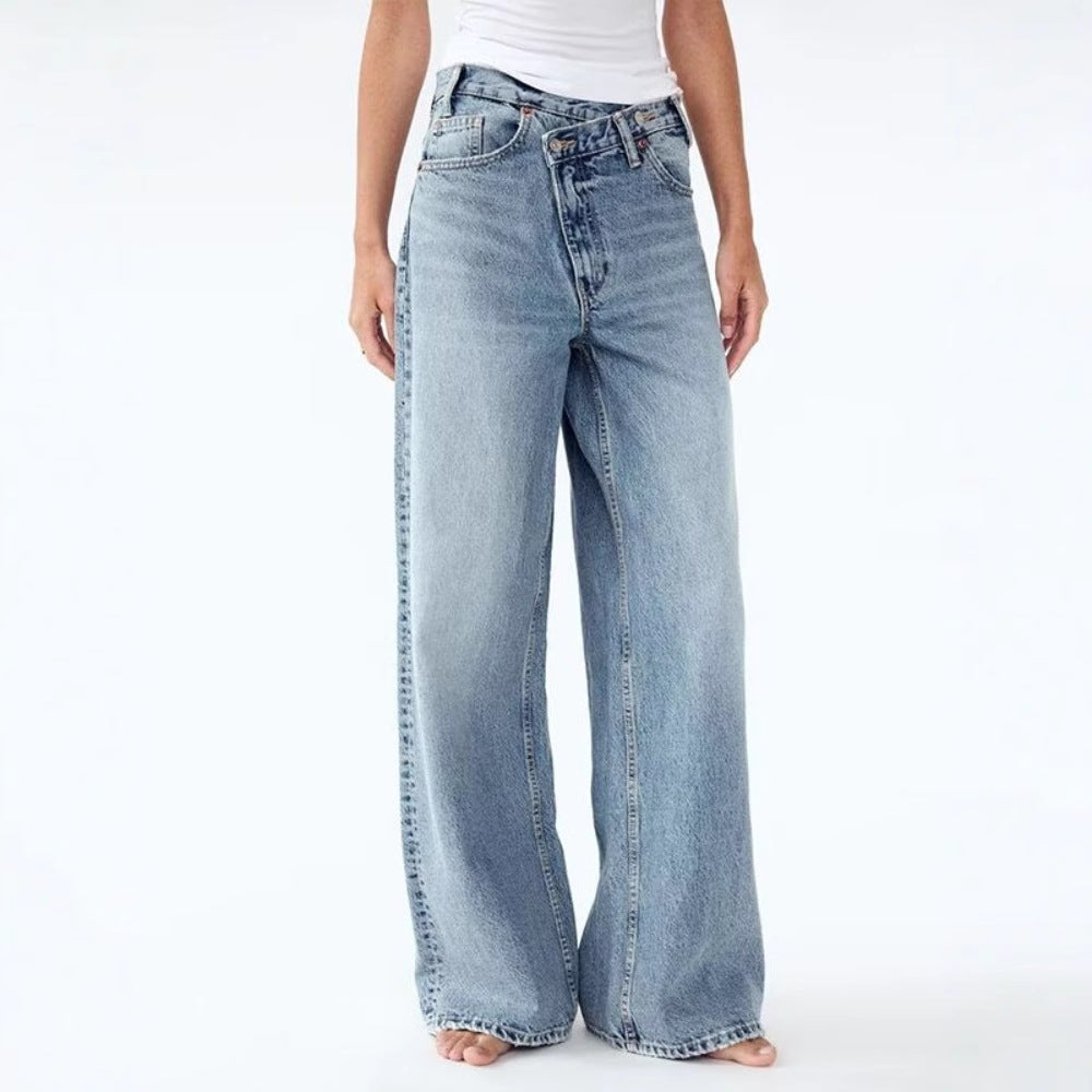 Y2K Casual Fashion Washed Jeans with Irregular Design