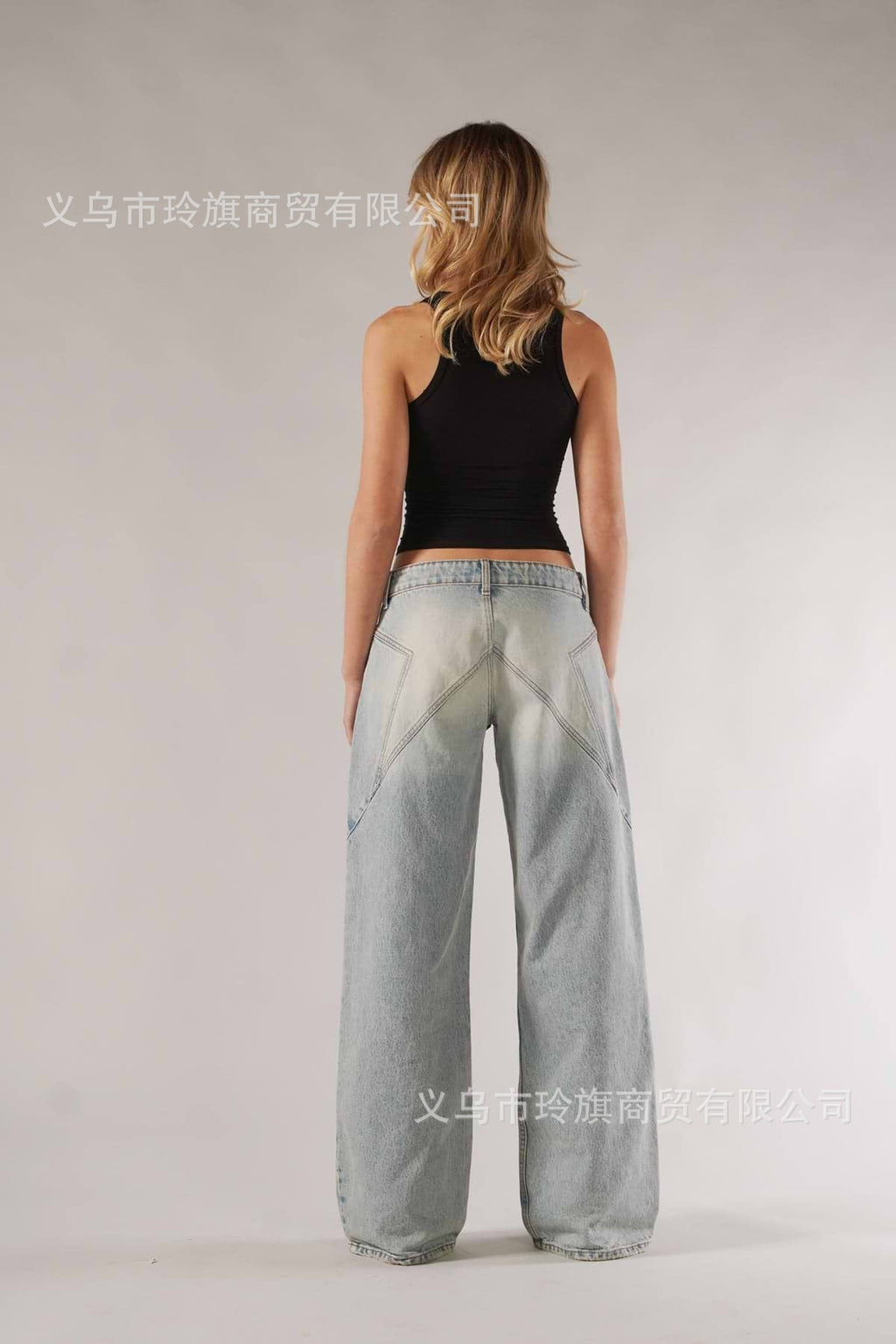 Y2K Patchwork Loose-Fit Low-Rise Jeans with Fold-Over Waistband